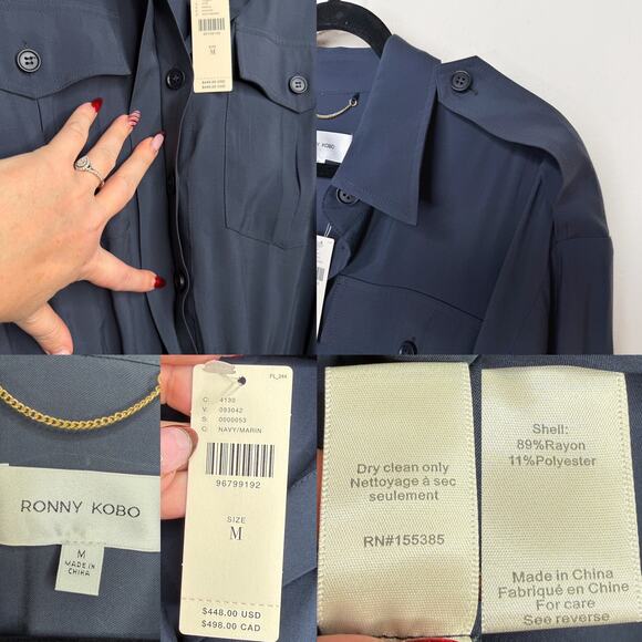 NWT Anthropologie Ronny Kobo Andes Charcoal Navy Utility Mini Wrap Dress Medium - Picture 12 of 16